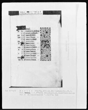 Lateinisches Stundenbuch — KL-Ligatur und Teilbordüre, Folio 8recto