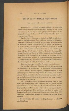 Crítica de los trabajos arqueológicos del doctor José Domingo Duquesne