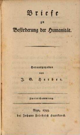 Briefe zur Beförderung der Humanität, Zweite Sammlung
