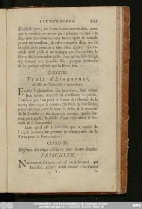 CLXXXVIII. Trait d'Eloquence, de Mr. le Chancelier D'Aguesseau.