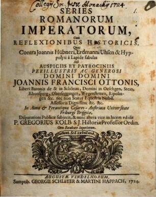 Series Romanorum Imperatorum : Cum Reflexionibus Historicis