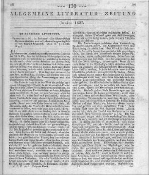 Homerus: Die Homerischen Hymnen. Übersetzt und bearb. v. J. K. Schwenck. Frankfurt am Main: Brönner 1825