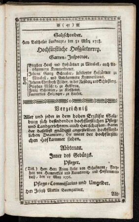 Verzeichniß Aller und jeden in dem hohen Erzstifte Salzburg sich befindenden hochfürstlichen Pfleg- und Landgerichtern,[...]