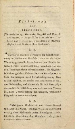 Neuer Abriss der Staatswissenschaftslehre zum Gebrauche für Vorlesungen : nebst einem Versuche des Grundrisses einer Constitution für Monarchien