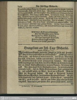 Evangelium am Fest-Tage Michaelis, Math. XVIII, 1-11