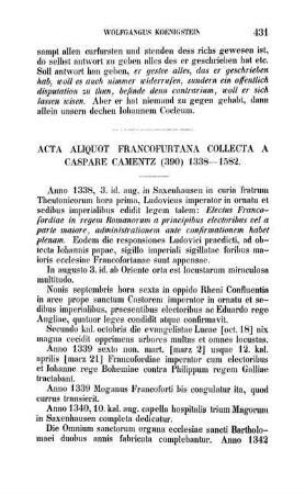 Acta Aliquot Francofurtana Collecta A Caspare Camentz (390) 1338 - 1582.