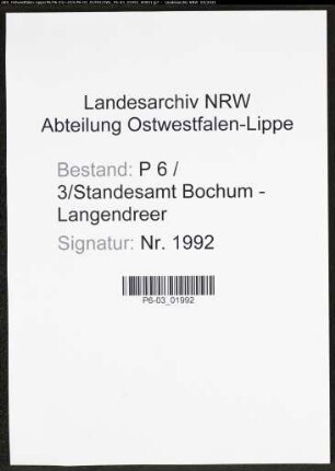 Heiratsregister Standesamt Bochum VII-Langendreer