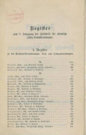 Register zum 9. Jahrgang der Zeitschrift für rheinische Justiz-Subalternbeamte