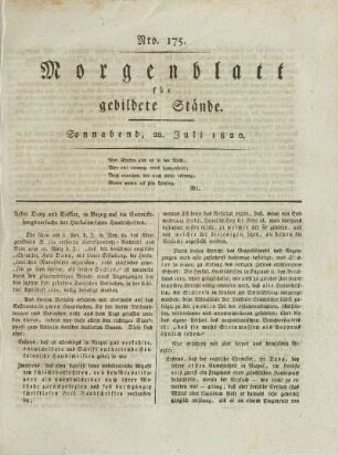 Nro. 175. Sonnabend, 22. Juli 1820. - Nro. 182. Montag, 31. Juli 1820.