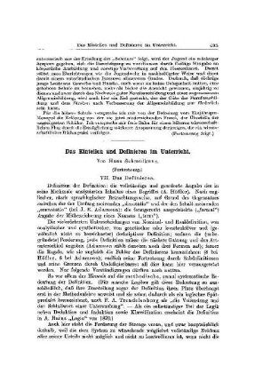 Das Einteilen und Definieren im Unterricht : (Fortsetzung)