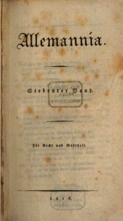 Allemannia : für Recht u. Wahrheit, 7. 1816