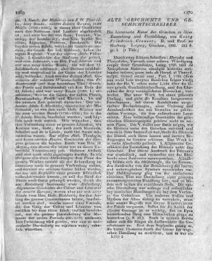 Die historische Kunst der Griechen in ihrer Entstehung und Fortbildung, von Georg Friedrich Creuzer, D. und Prof. zu Marburg. Leipzig, Göschen, 1803. 323 S. gr. 8.