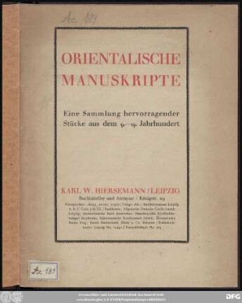 Orientalische Manuskripte : eine Sammlung hervorragender Stücke aus dem 9. - 19. Jahrhundert