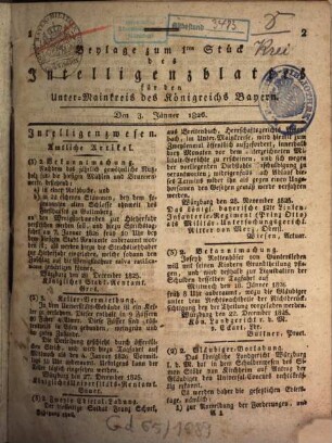 Intelligenzblatt für den Unter-Mainkreis des Königreichs Bayern. 1826, [a]. Beilagen zu 1826