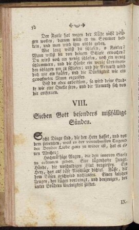 VIII. Sieben Gott besonders mißfällige Sünden.