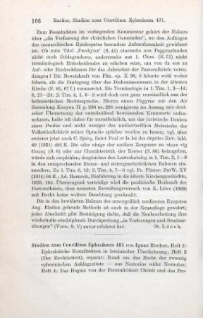 166-168 [Rezension] Rucker, Ignaz, Studien zum Concilium Ephesinum