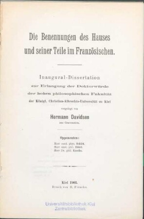 Die Benennungen des Hauses und seiner Teile im Französischen