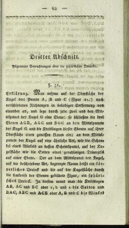 Dritter Abschnitt. Allgemeine Betrachtungen über die sphärischen Dreiecke