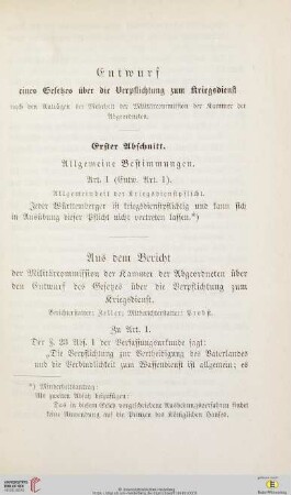 Entwurf eines Gesetzes über die Verpflichtung zum Kriegsdienst