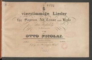 6 vierstimmige Lieder für Sopran, Alt, Tenor und Bass ohne Begleitung : 6s Werk