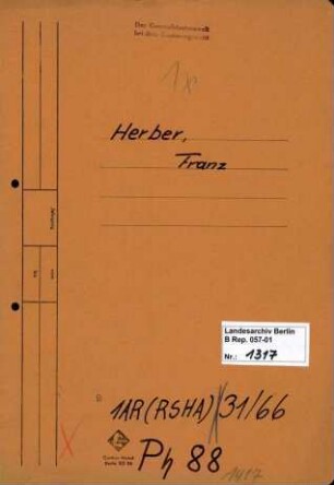 Personenheft Franz Herber (*28.03.1872, +31.07.1958), Kriminalkommissar