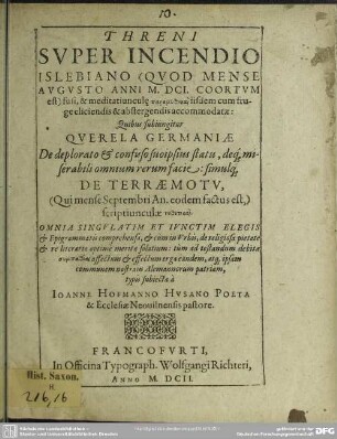 Threni super incendio Islebiano anni 1601