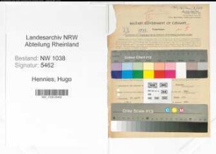 Entnazifizierung Hugo Hennies , geb. 13.04.1887 (Bahnbeamter)