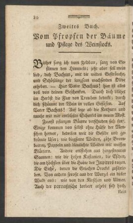 Zweites Buch. Vom Pfropfen der Bäume und Pflege des Weinstocks