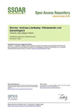 Review: Andreas Lienkamp: Klimawandel und Gerechtigkeit