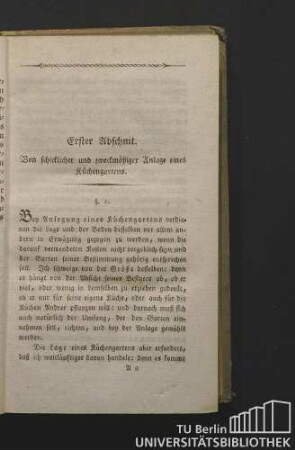 Erster Abschnitt. Von schicklicher und zweckmäßiger Anlage eines Küchengartens.