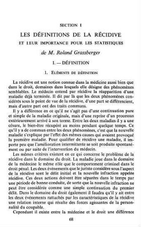 68-87, Les Définitions de la Récidive et leur Importance pour les Statistiques