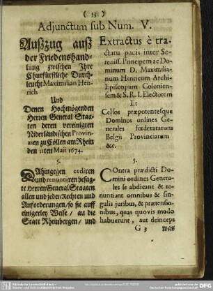 Adjunctum sub Num. V.