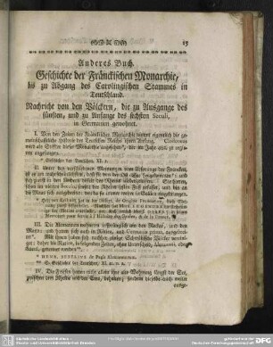 Anderes Buch. Geschichte der Fränckischen Monarchie, bis zu Abgang des Carolingischen Stammes in Teutschland