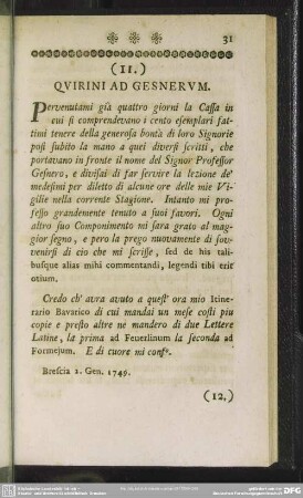 (11.) Quirini Ad Gesnerum