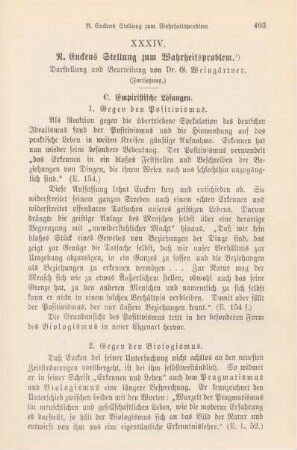 403-414 R. Euckens Stellung zum Wahrheitsproblem : Fortsetzung
