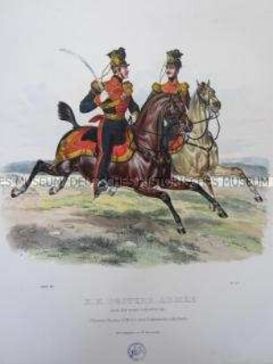 Uniformdarstellung, Stabsoffizier und Regiments-Adjutant des Ulanen-Regiments zu Pferd, Österreich, 1840. Tafel aus: Trentsensky: K.K. Oesterreichische Armée nach der neuen Adjustirung.