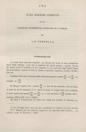 Sulle soluzioni singolari delle equazioni differenziali ordinarie di 1° ordine.