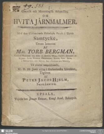 Chemisk och Mineralogisk Afhandling Om Hvita Järnmalmer