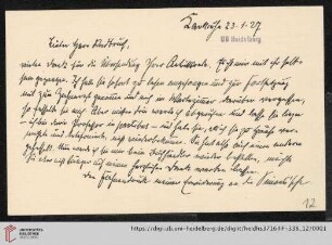 Nachlass Gustav Radbruch. Korrespondenz Ernst Fuchs/Gustav Radbruch: Brief von Ernst Fuchs an Gustav Radbruch
