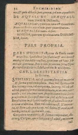 Cap. I. De Substantia In Genere.