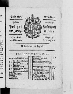 50tes Stück., Ausgabe vom 16. Dezember 1789