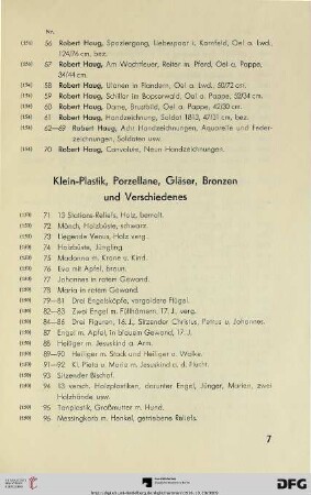 Klein-Plastik, Porzellane, Gläser, Bronzen und Verschiedenes (Nr. 71-166)