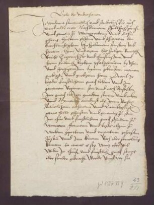 Huldigungsformular zur Huldigung der Gemeinde zu Weingarten gegenüber dem Kurfürsten Ludwig V. von der Pfalz.