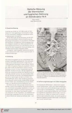 Optische Messung der thermischen und hygrischen Dehnung an Steinskulptur Nr. 4