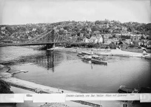 Dresden. Blick über die Elbe mit Dampfer "Dresden" (1926, Werft Laubegast) auf Loschwitz