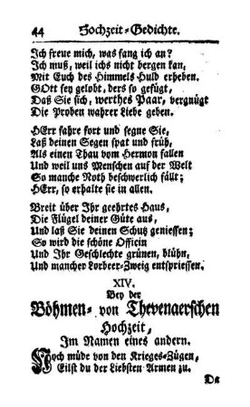 XIV. Bey der Böhmen- von Thevenaerschen Hochzeit, Im Namen eines andern.