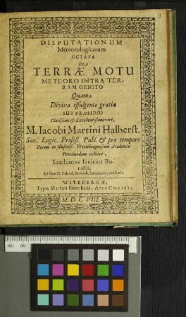Disputationum Meteorologicarum Octava De Terrae Motu Meteoro Intra Terram Genito
