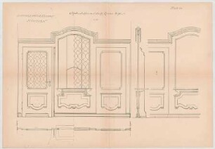 Thiersch, Friedrich von; München; Justizpalast - Schalterabschluss, 1. OG (Ansicht, Grundriss, Schnitt)