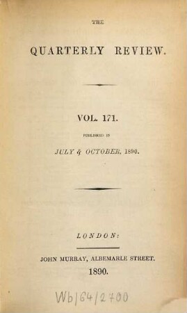 The quarterly review. 171 = No. 341 - 342. 1890