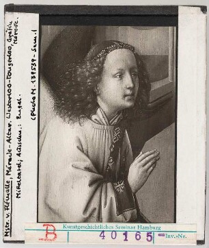 Meister von Flémalle: Mérode-Altar, Mitteltalfel, Detail des Engels